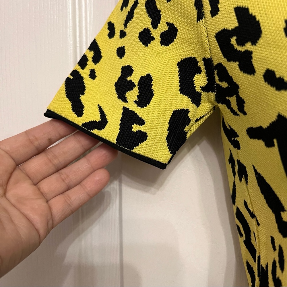 Zara Leopard Animal Print Black & Yellow Top Retro 80s Neon Knit Size Small - Picture 2 of 6
